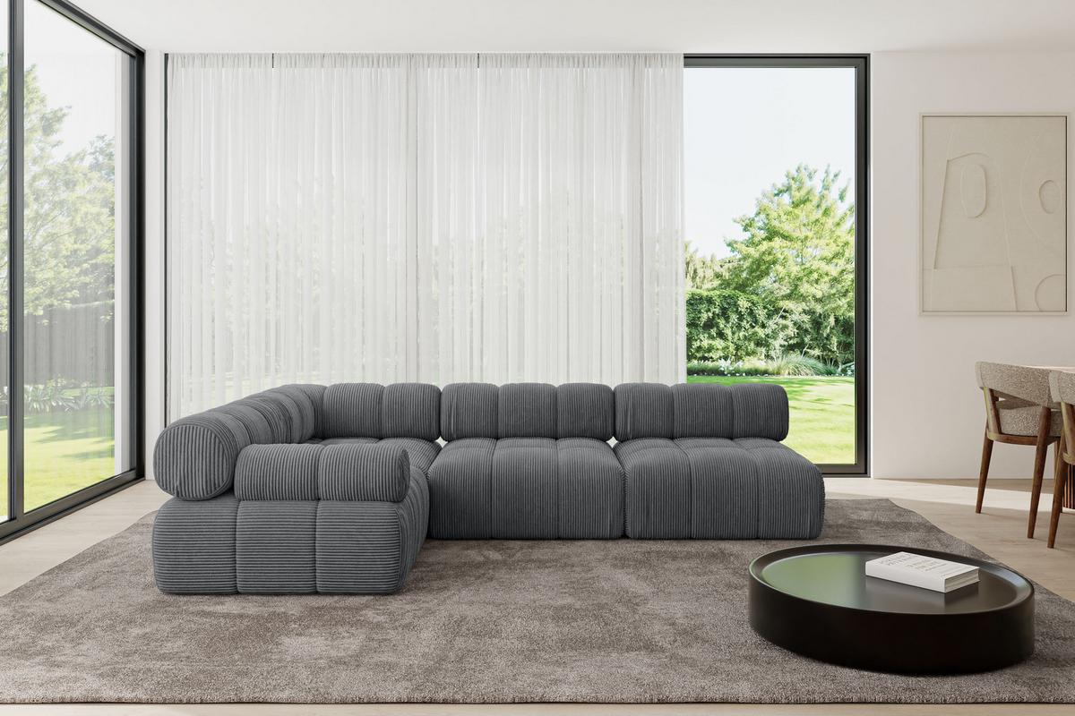 ECKSOFA modulares Sofa Mende-L2 - 285x190x70 cm Dunkelgrau Cord - Dunkelgrau, Holzwerkstoff/Textil (285/190cm) - ALTDECOR
