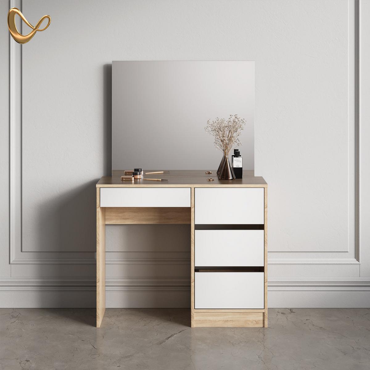 SCHMINKTISCH Imola Sonoma 90 cm mit Spiegel - Sonoma Eiche, Holzwerkstoff (90/75/40cm) - Livinity®