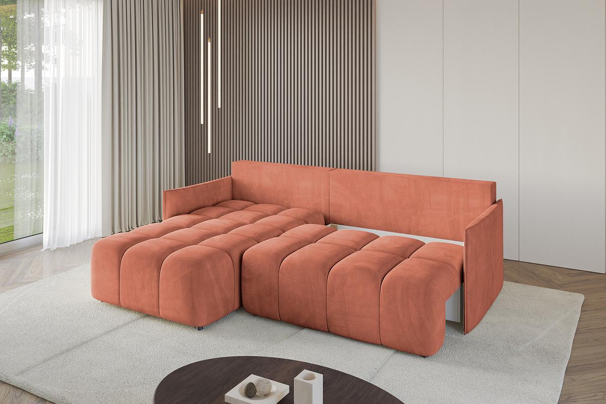 ECKSOFA Ottomane links LONLI-L 251x189x68 Koralle Velours - Koralle, Holzwerkstoff/Kunststoff (251/189cm) - ALTDECOR