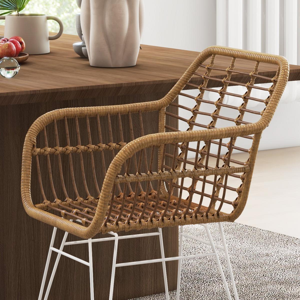 ESSZIMMERSTÜHLE 2er Set Essstuhl mit Rückenlehne Küchenstühle mit Rattenoptik - Hellbraun, Kunststoff (60/79/56cm) - HOMCOM