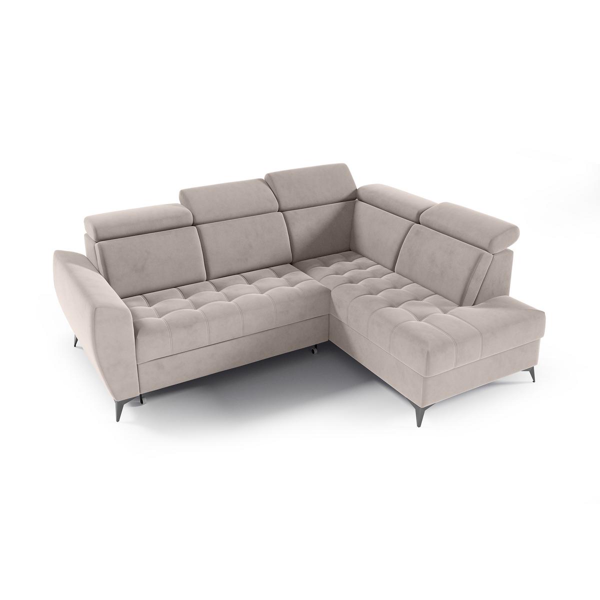 ECKSCHLAFSOFA Aurora II mit verstellbare Kopfstützen, Beige, rechts - Beige/Schwarz, Textil (266/204cm) - Beautysofa