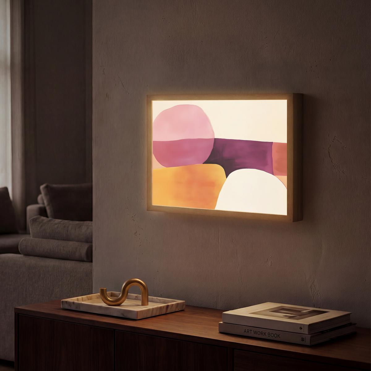 WANDLEUCHTE MIT AKKU Formen - Abstrakt - Farbenfroh 40x30 cm - Rosa, Holzwerkstoff (40/30/8cm) - OnlyWow