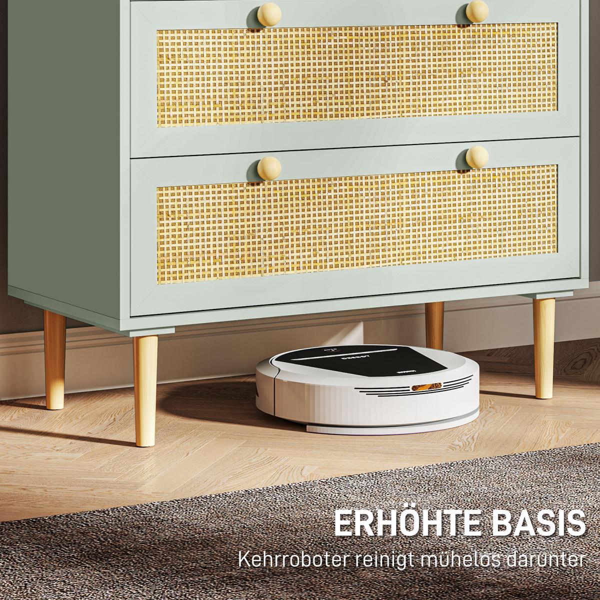 SCHLAFZIMMER-KOMMODE mit 3 Schubladen, Rattan-Fronten, MDF, Grün - Hellblau, Holzwerkstoff (40/87.5/80cm) - HOMCOM