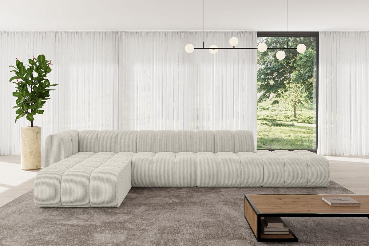 ECKSOFA modulares Sofa Zuvon-L2 - 387x177x70 cm Creme - Hellgrau/Creme, Holzwerkstoff/Textil (387/177cm) - ALTDECOR