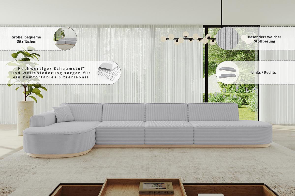 ECKSOFA Ottomane Links MARI-L3-v1 - 413x171x83 cm Beige Bouclé - Beige, Holzwerkstoff/Textil (413/171cm) - ALTDECOR