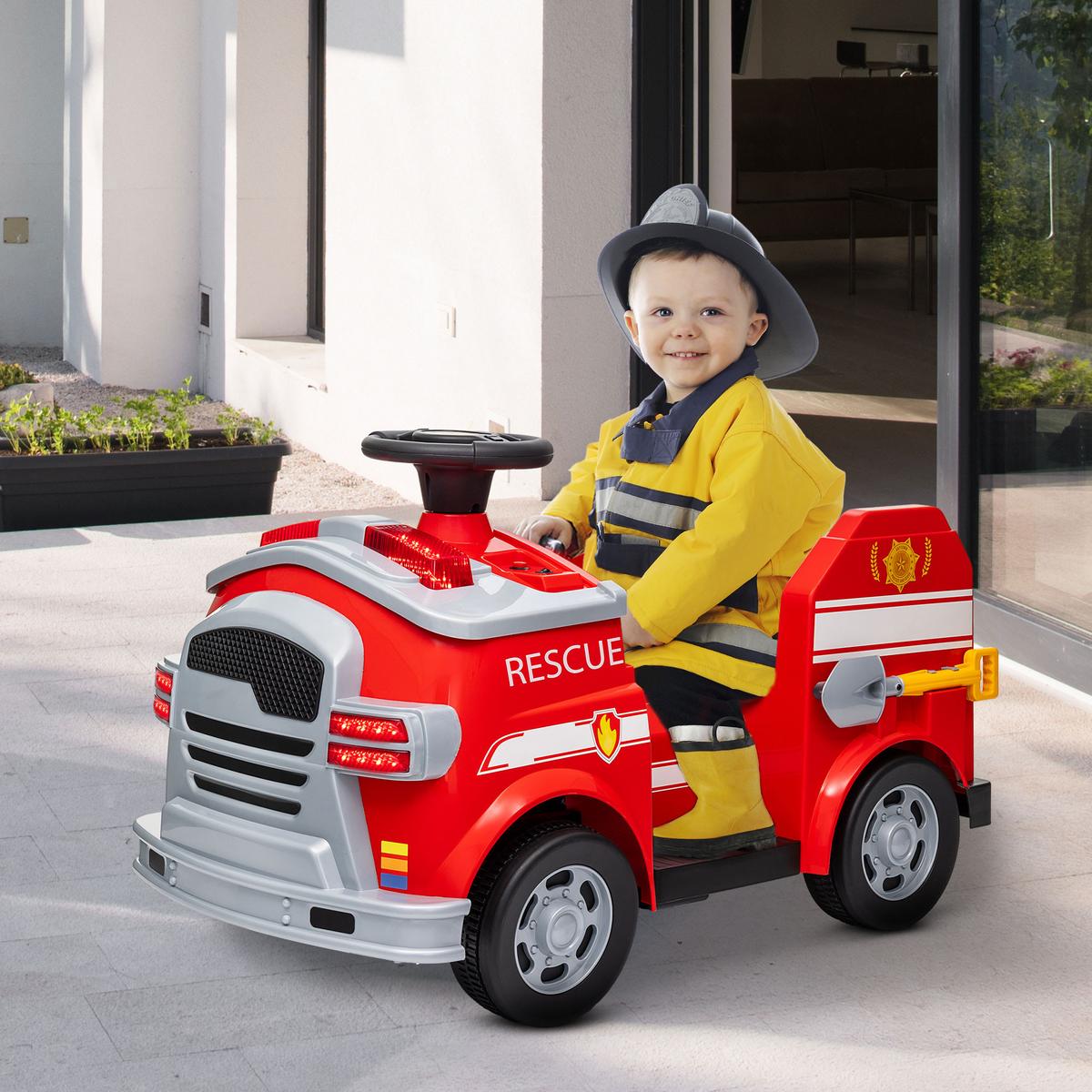 FEUERWEHRAUTO, max. 3 km/h, Sirene, Blaulicht, Werkzeuge, für Kinder 3-5 Jahre - Rot, Metall (86/49/52cm) - AIYAPLAY
