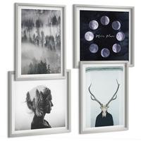 BILDER SET 4er Set - 50x50 cm & 40x60 cm Silberner Rahmen - Waldnebel, Mond, Schädel, Frau - Silberfarben, Kunststoff (50/50cm) - TULUP