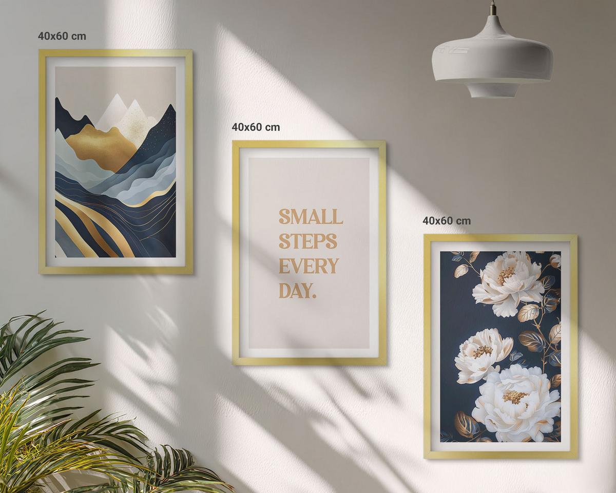BILDER SET 3er Set - 40x60 cm Goldrahmen - Abstrakte Berge und Blumen Inspiration - Goldfarben, Kunststoff (40/60cm) - TULUP