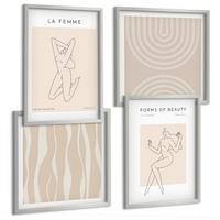BILDER SET 4er Set - 50x50 cm & 40x60 cm Silberner Rahmen - Eine Sammlung minimalistischer Formen - Silberfarben, Kunststoff (50/50cm) - TULUP