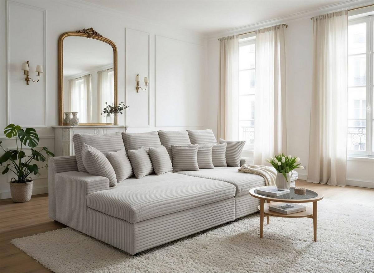 SOFA Arosa - Hellgrau, Holzwerkstoff/Textil (286/103/170cm) - Fun Möbel