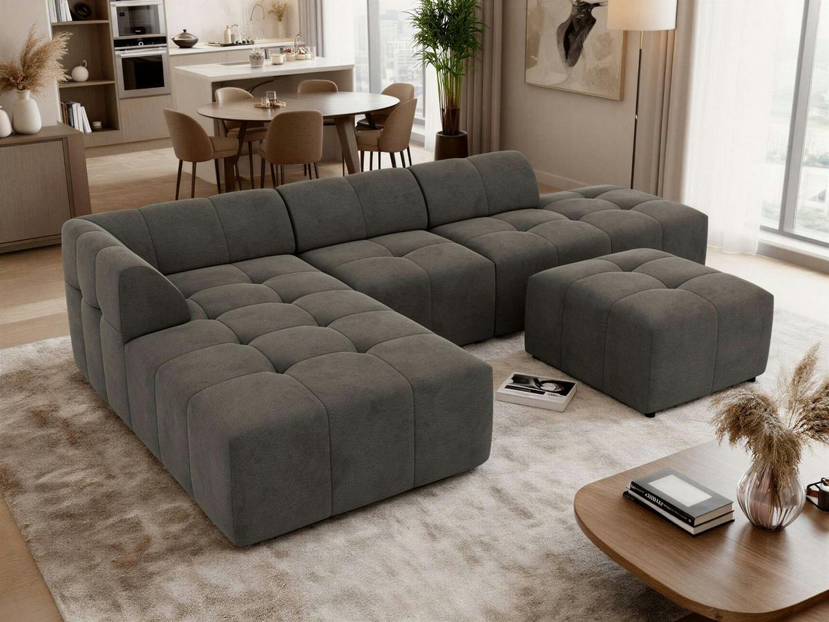 ECKSOFA GRIDA 4M L Dunkelgrau Velvet - Links - Dunkelgrau/Schwarz, Kunststoff/Textil (335/176cm) - MKS