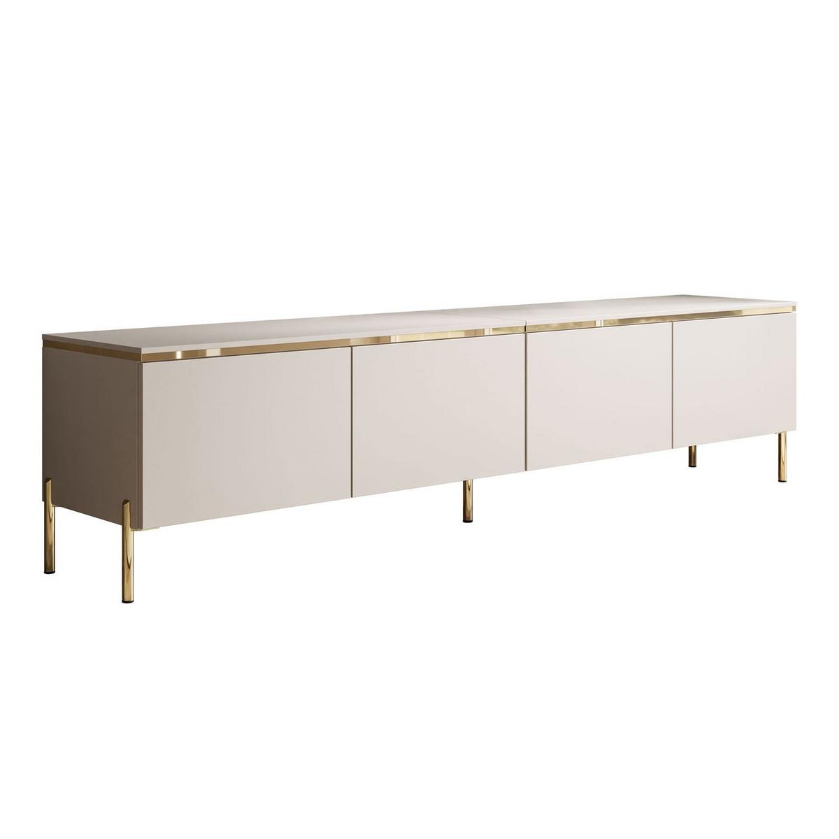 TV-LOWBOARD CELINE KASCHMIR 200 cm auf geraden goldenen Chrom-Beinen - Kaschmir/Goldfarben, Holzwerkstoff/Metall (200/49/40cm) - Lookway