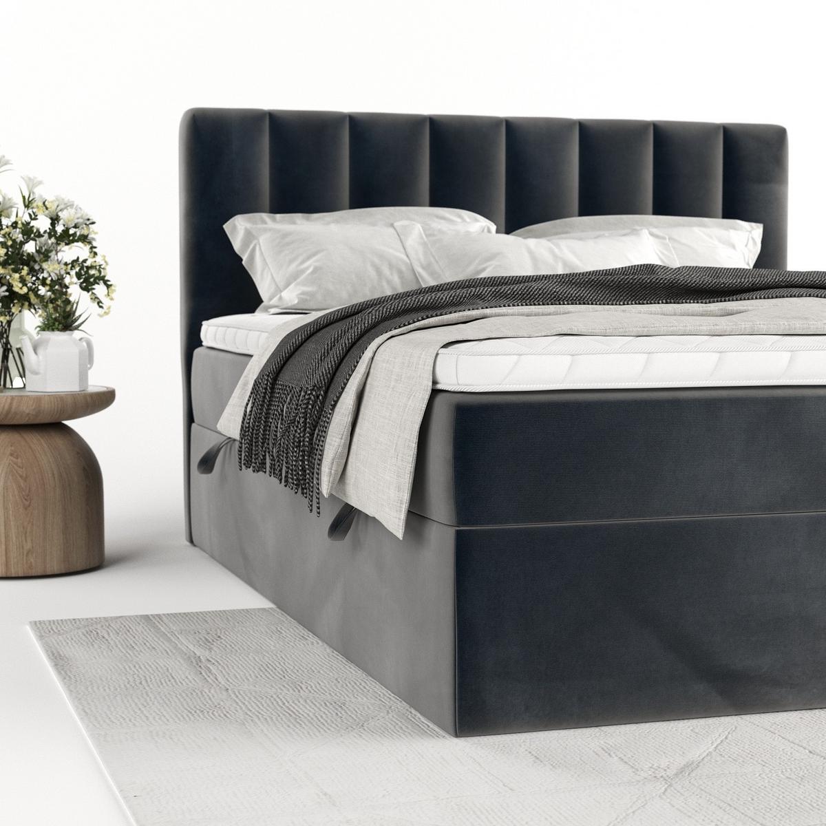 BOXBETT Bari 200/200 cm Anthrazit im Paros Stoff - Anthrazit, Holz/Holzwerkstoff (200/200cm) - AltaBeds