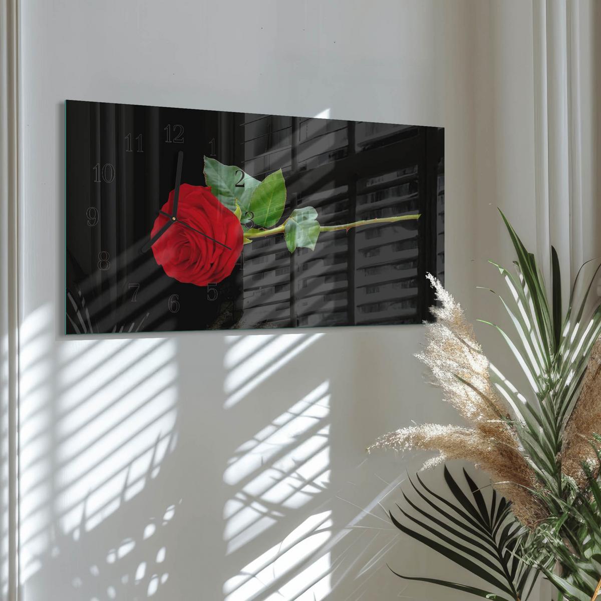 WANDUHR aus Glas 60x30 cm - Rose - Schwarz, Glas (60/30/0.4cm) - TULUP