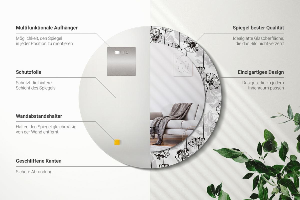 SPIEGEL Rund Ø 60 cm mit Aufdruck - Weiß, Glas (60/60/0.4cm) - Wallfluent