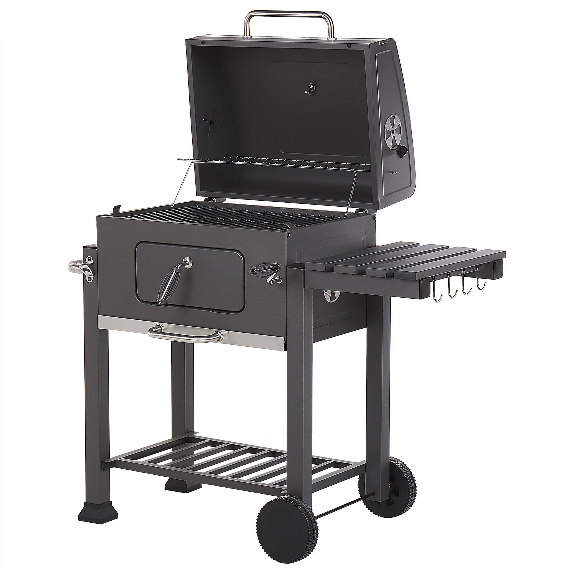 HOLZKOHLEGRILL mit Deckel Stahl grau rechteckig rollbar Pavlof - Grau, Metall (79/107/49cm)