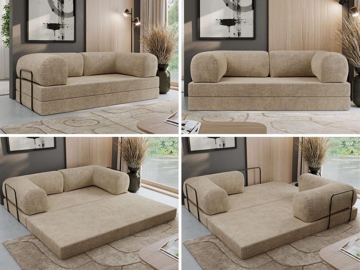 3-SITZER SOFA ORSETTO - Beige Schenille grob gewebt - Beige/Schwarz, Textil/Metall (200/70/100cm) - MKS