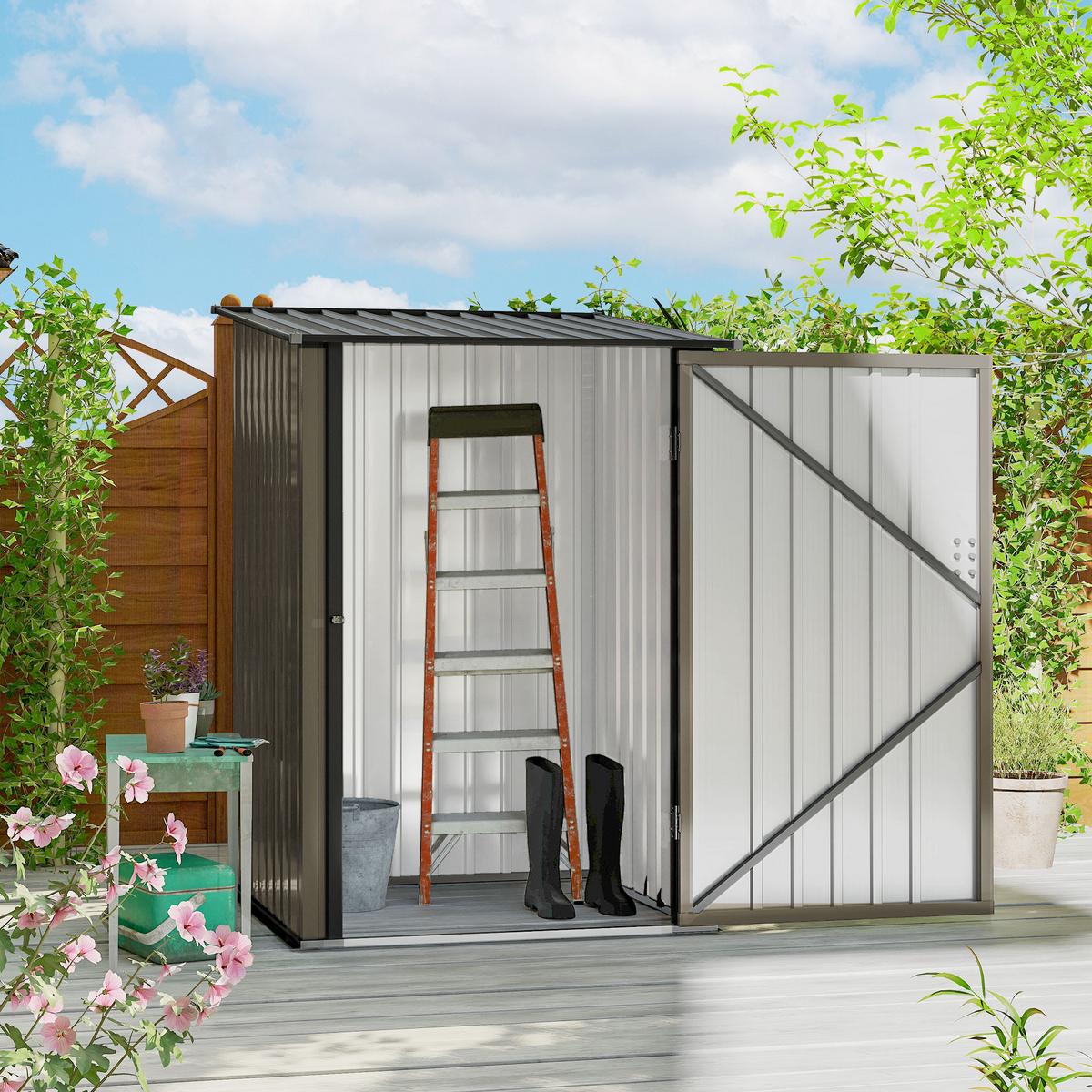 GERÄTEHAUS aus Stahl, 0,92 m² Geräteschuppen mit Pultdach für Balkon Braun - Braun, Metall (103/160/100cm) - Outsunny