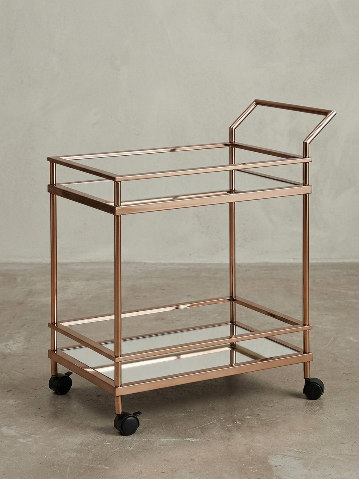 SERVIERWAGEN – Gold, Verspiegeltes Glas, auf Rollen - Goldfarben, Glas/Metall (65/84/45cm) - KADIMA DESIGN