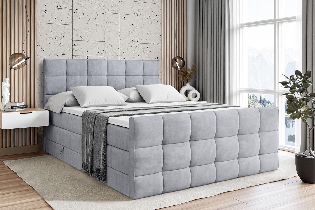 BOXSPRINGBETT APO-Z KING - 140 x 200 - H3/H4 - Hellgrau - Grau, Holzwerkstoff (140/200cm) - ALTDECOR