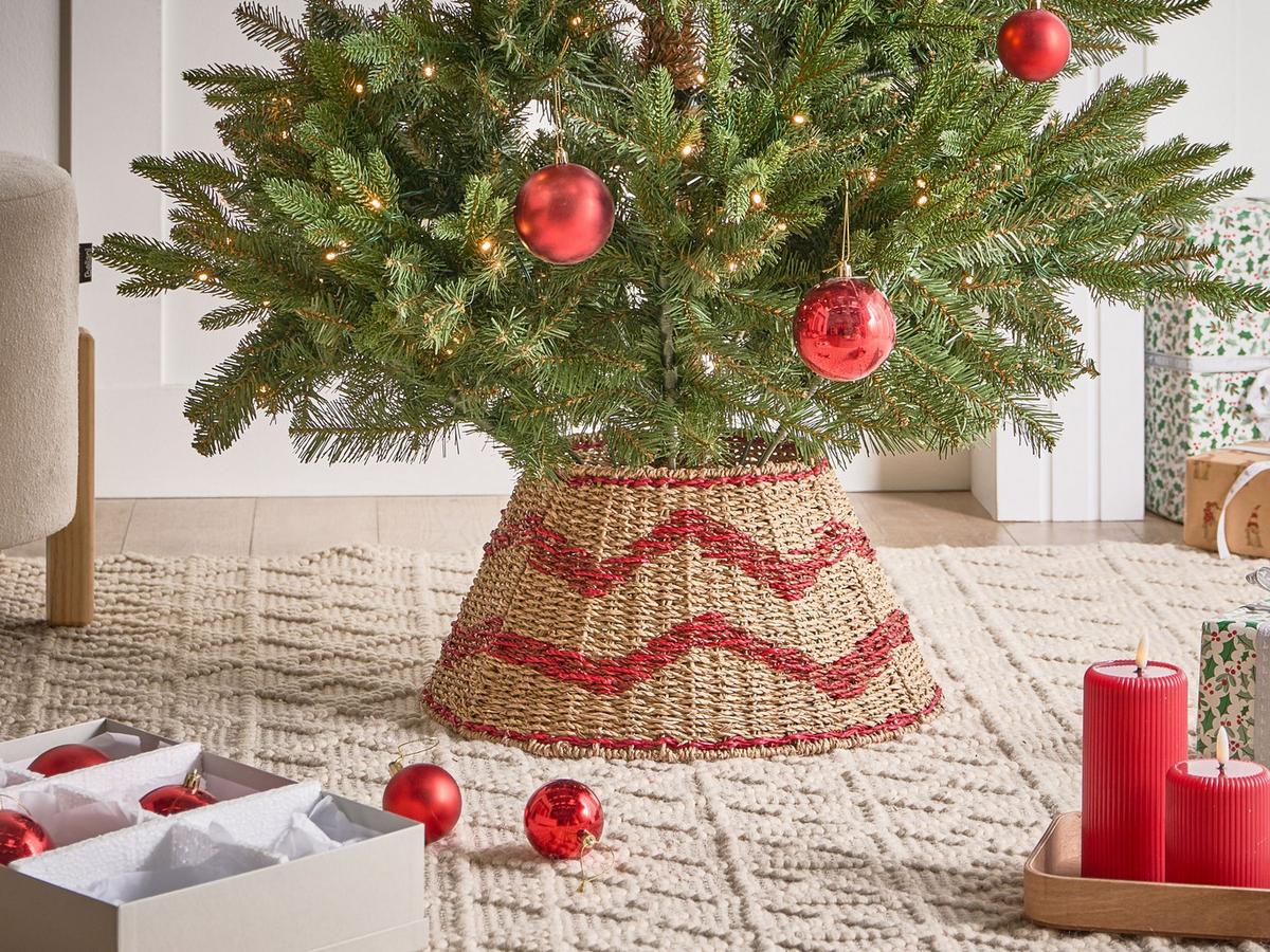 WEIHNACHTSBAUMKRAGEN 24 cm Naturfarben Hiver - Rot/Naturfarben, Naturmaterialien (24cm) - Beliani