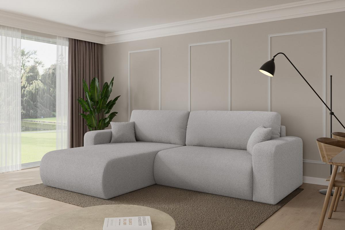 ECKSOFA mit Schlaffunktion Ottomane Links BERY-L 276x193x88 Hellgrau Bouclé - Silberfarben/Hellgrau, Holzwerkstoff/Kunststoff (276/193cm) - ALTDECOR