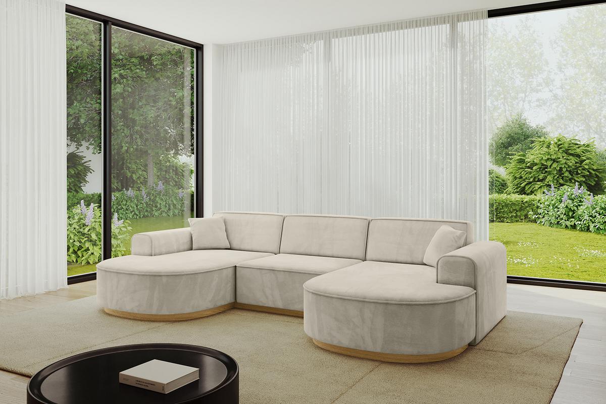 WOHNLANDSCHAFT MARI-U1-v2 - 303x171x83 cm Ecru Velours - Ecru, Holzwerkstoff/Textil (303/83/171cm) - ALTDECOR