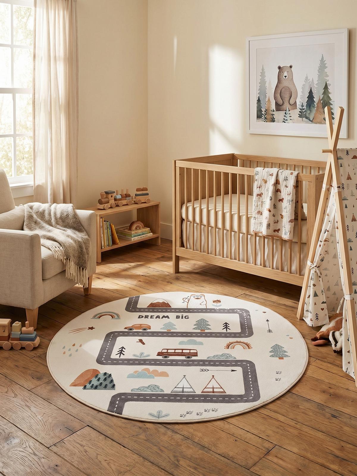 SPIELTEPPICH Waschbar TINO in Creme, mit Straßenkarten-Motiv, Ø 200 cm - Beige, Textil (200/200cm) - KADIMA DESIGN