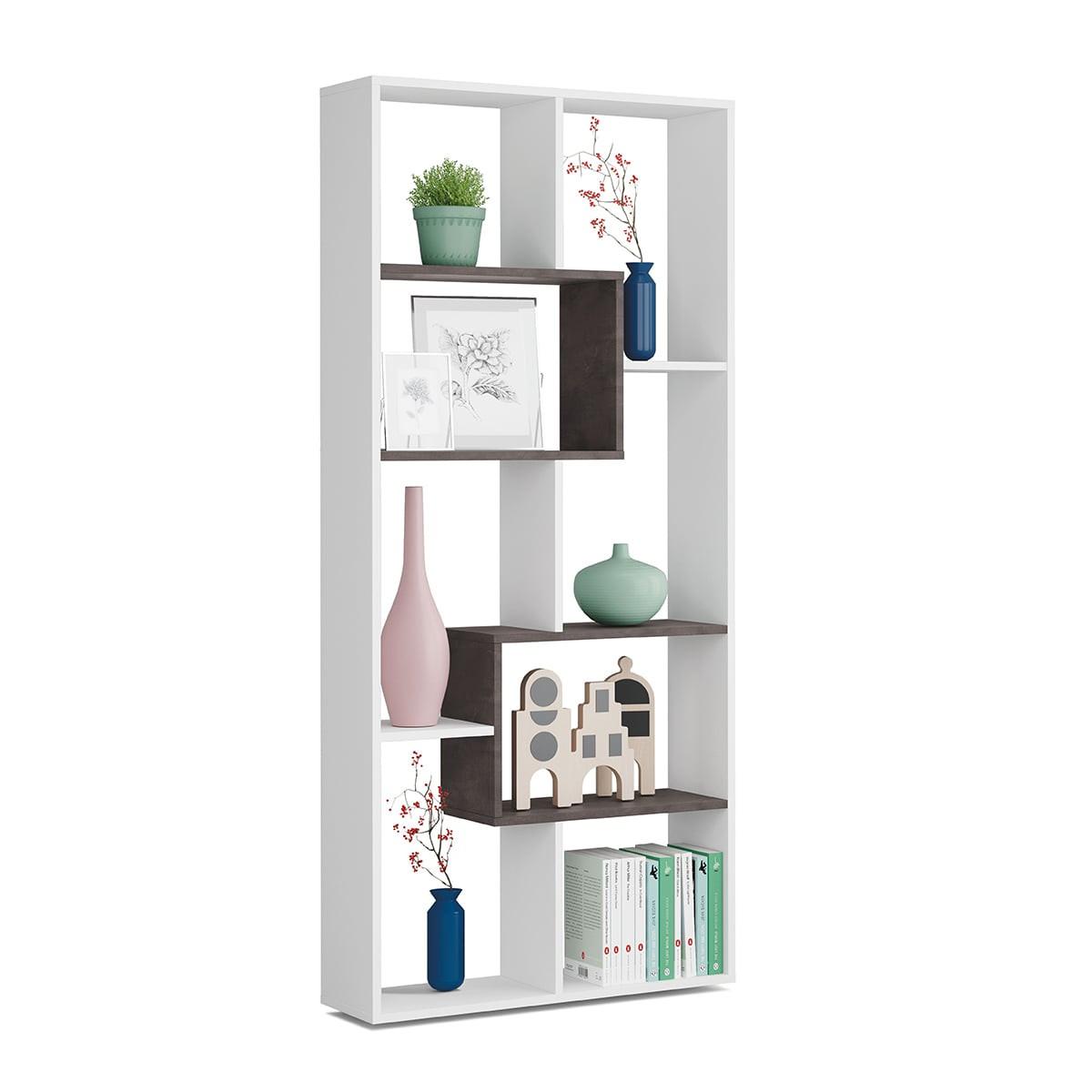 BÜCHERREGAL mit 8 Ablagefächern H180 cm - Kawa - Weiß, Holzwerkstoff (25/180/9.6cm) - Calicosy