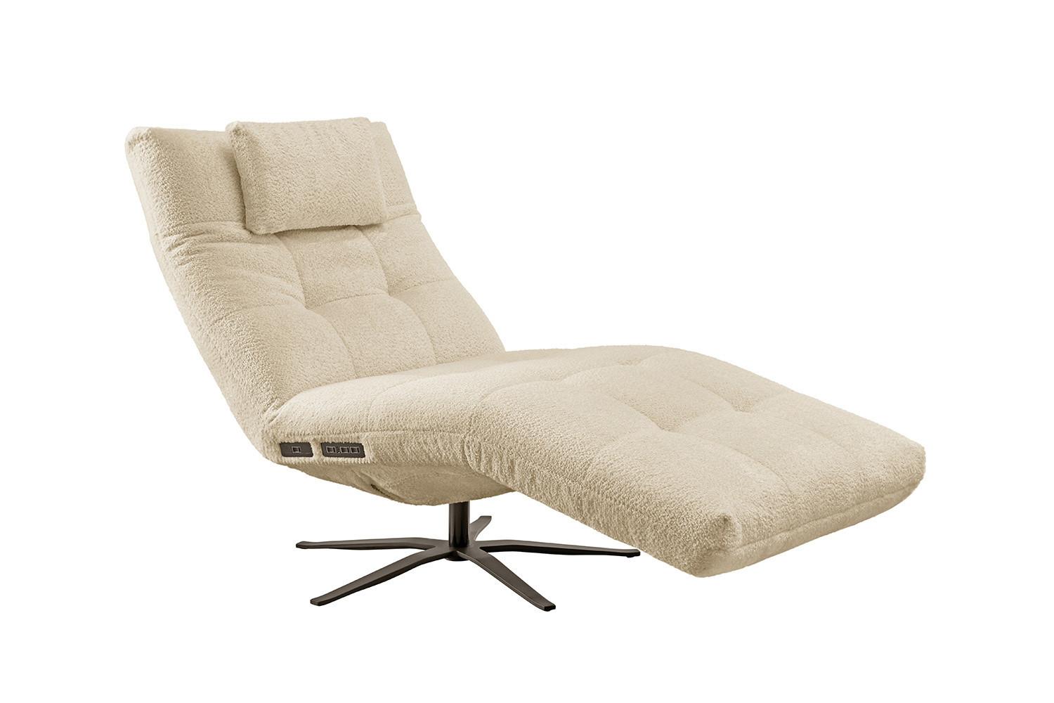 RELAXLIEGE LETICIA Beige Flachgewebe Relaxfunktion, Drehbar (360°) - Beige/Schwarz, Textil/Metall (82/115/156cm) - KAWOLA