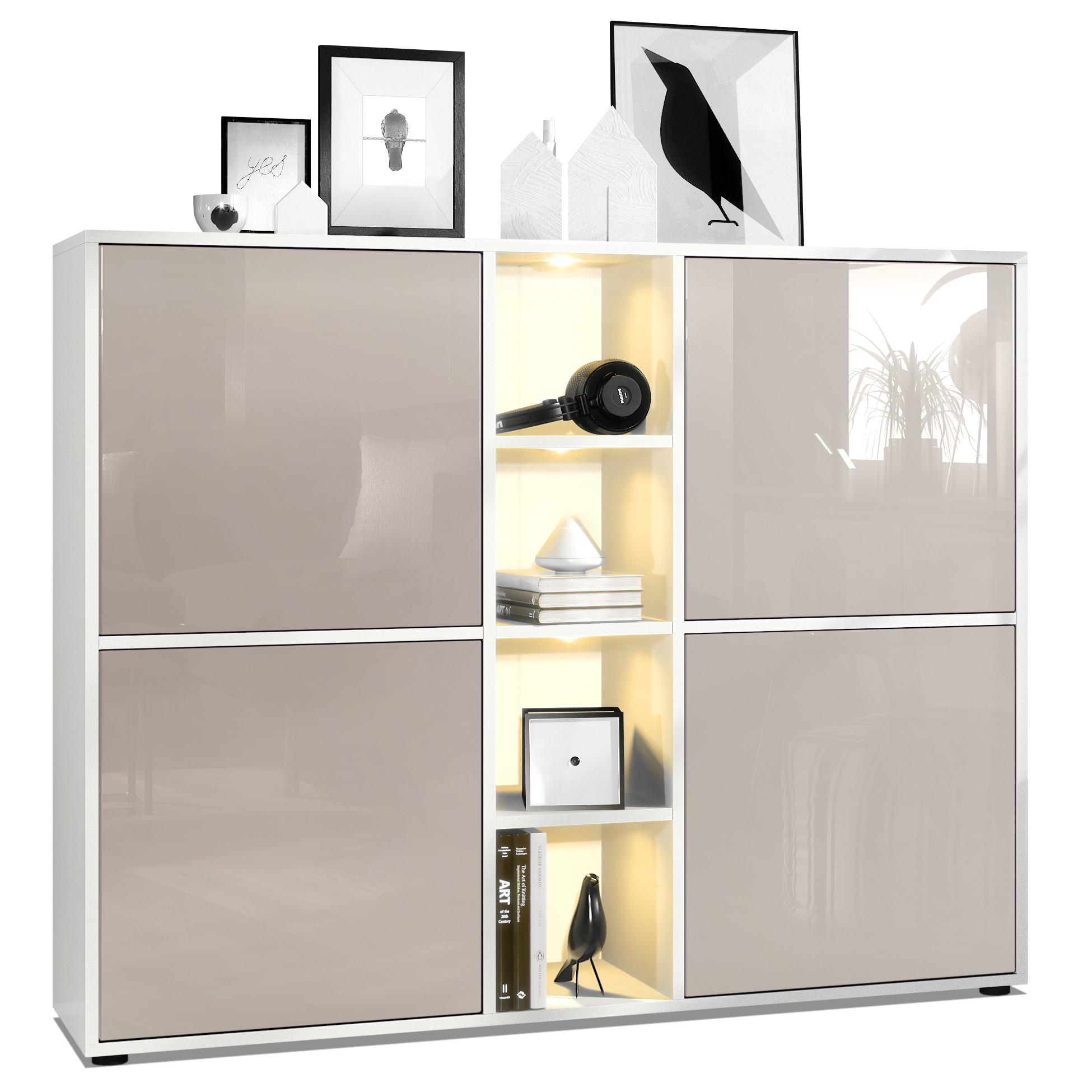 HIGHBOARD Cuba Türen in Sandgrau Hochglanz - Sandfarben, Holzwerkstoff (130.5/105.5/35.5cm) - Vladon