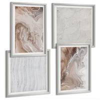 BILDER SET 4er Set - 50x50 cm & 40x60 cm Silberner Rahmen - Abstrakte Marmormuster aus Stein - Silberfarben, Kunststoff (50/50cm) - TULUP