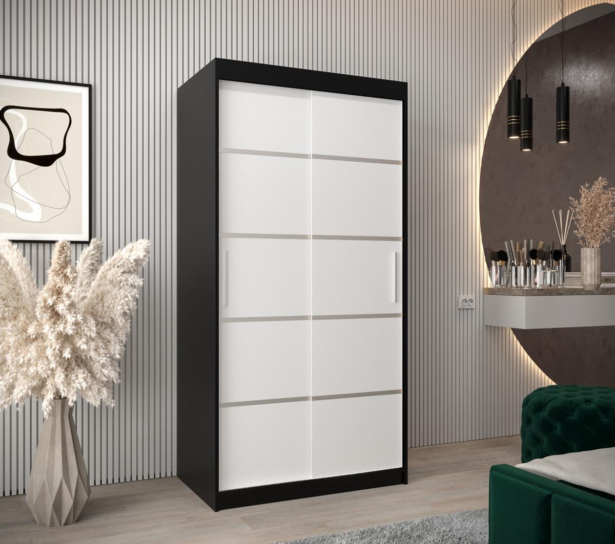 SCHWEBETÜRENSCHRANK 200/100/62 2-türig - Silberfarben/Schwarz, Holz/Kunststoff (100/200/62cm) - MÖBEL KRYSPOL