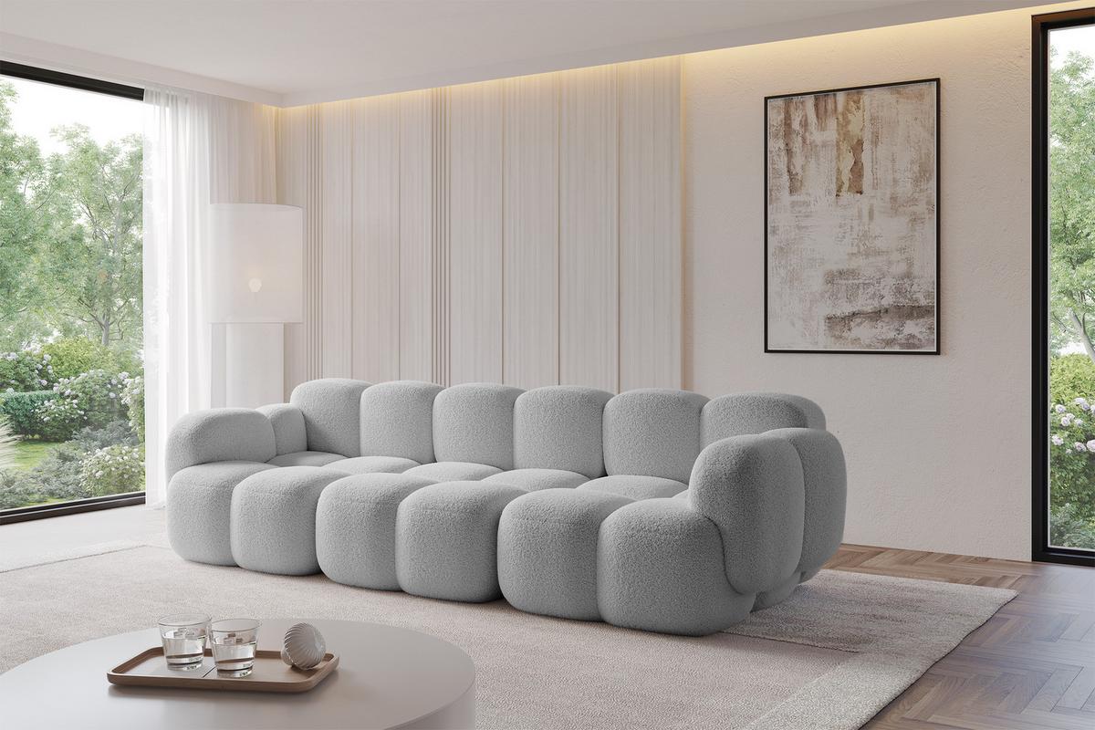3-SITZER modulares Sofa Miko-S2 300x118x75 cm Hellgrau Bouclé - Edelstahlfarben/Schwarz, Holzwerkstoff/Kunststoff (300/75/118cm) - ALTDECOR