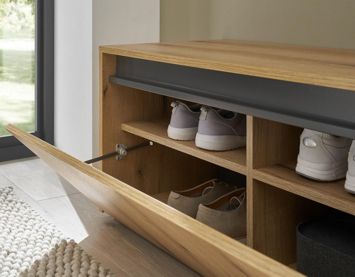 GARDEROBENBANK Evoke Eiche, grau 100 cm, Garderobe Sitzbank mit Stauraum - Eichefarben/Schwarz, Holzwerkstoff/Kunststoff (100/45/45cm) - Furn.Design