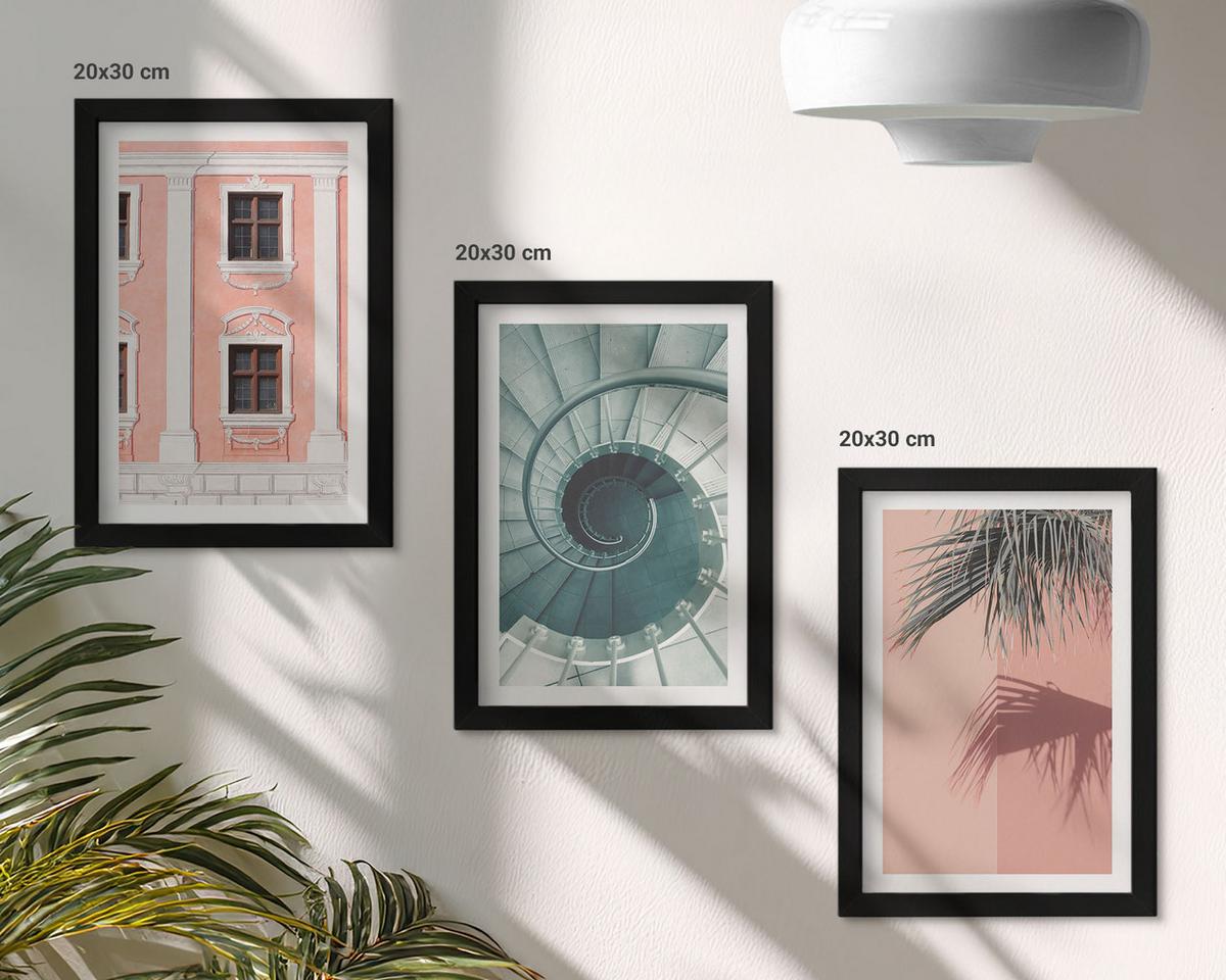 BILDER SET 3er Set - 20x30 cm Schwarzer Rahmen - Pastellfarbene Spiralarchitektur - Schwarz, Kunststoff (20/30cm) - TULUP