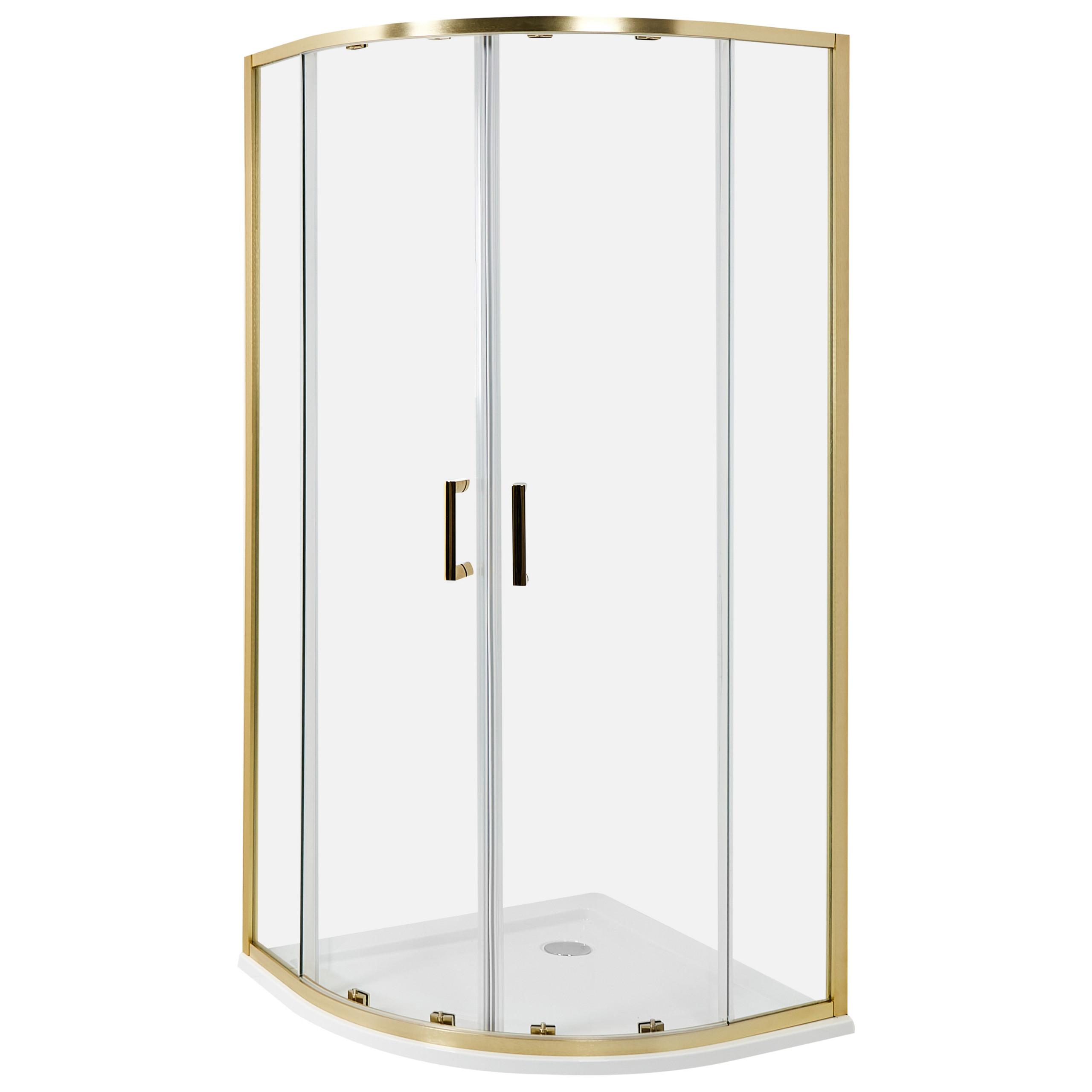 DUSCHKABINE 90/90/185 cm Gold Jukatan - Transparent/Goldfarben, Glas (90/90/185cm) - Beliani