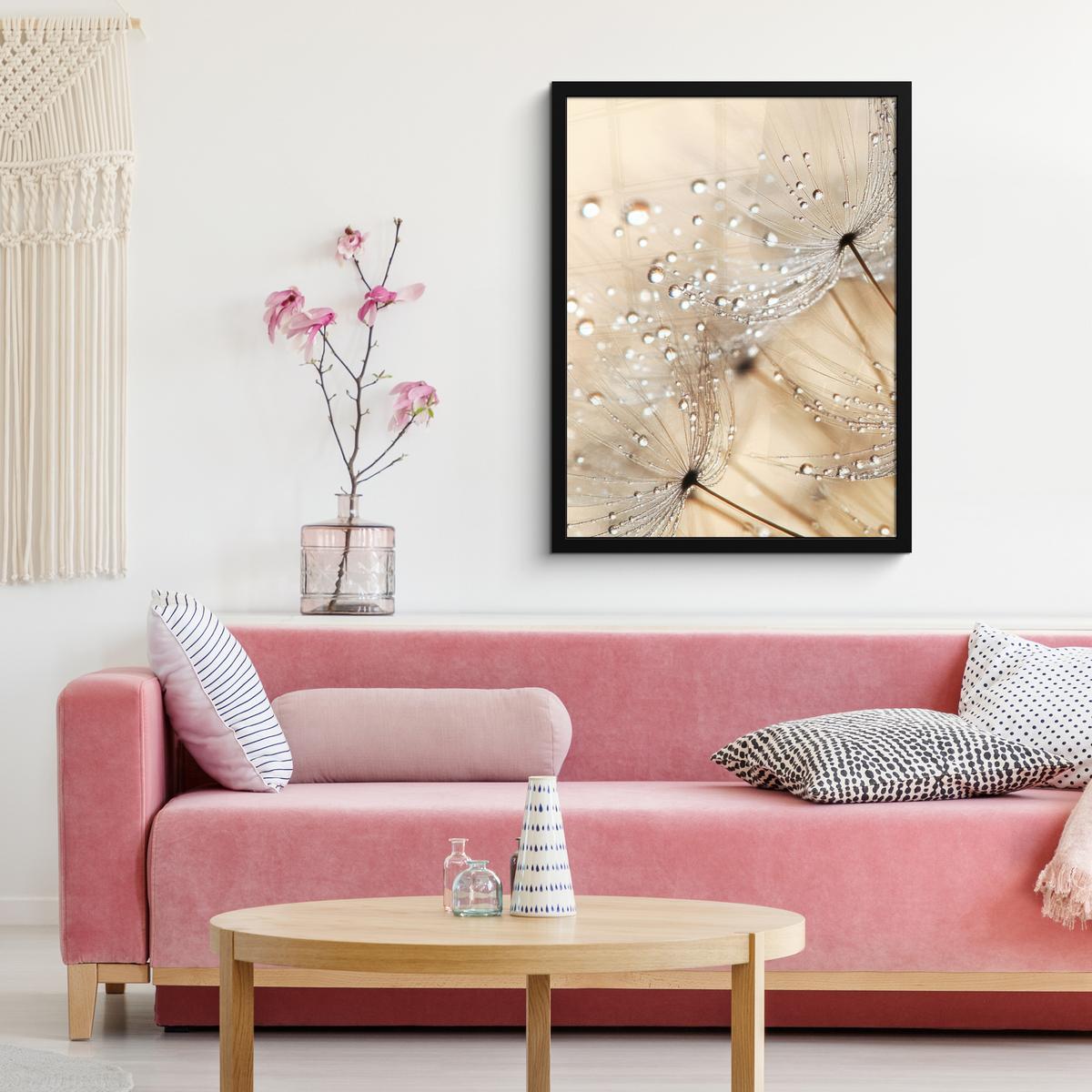 POSTER MIT RAHMENGERAHMTES BILD Löwenzahn - Abstrakt - Natur - Beige Posterleiste 60x80 cm - Braun, Papier (60/80cm) - MuchoWow