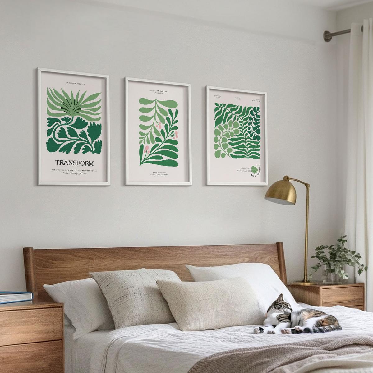 BILDER SET 3er Set - 40x60 cm Weißer Rahmen - Formen grüner Blätter - Weiß, Kunststoff (40/60cm) - TULUP
