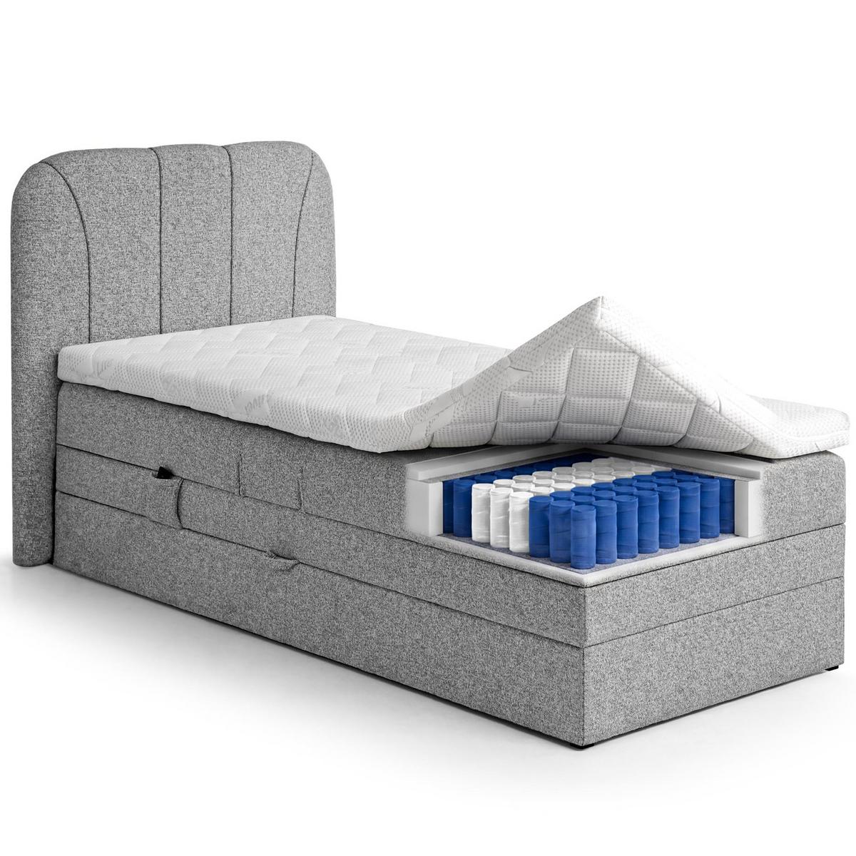 BOXSPRINGBETT Romeo, Einzelbett mit elektrischer Matratzenverstellung, 90x200 cm, Grau - Grau, Textil (90/200cm) - Beautysofa