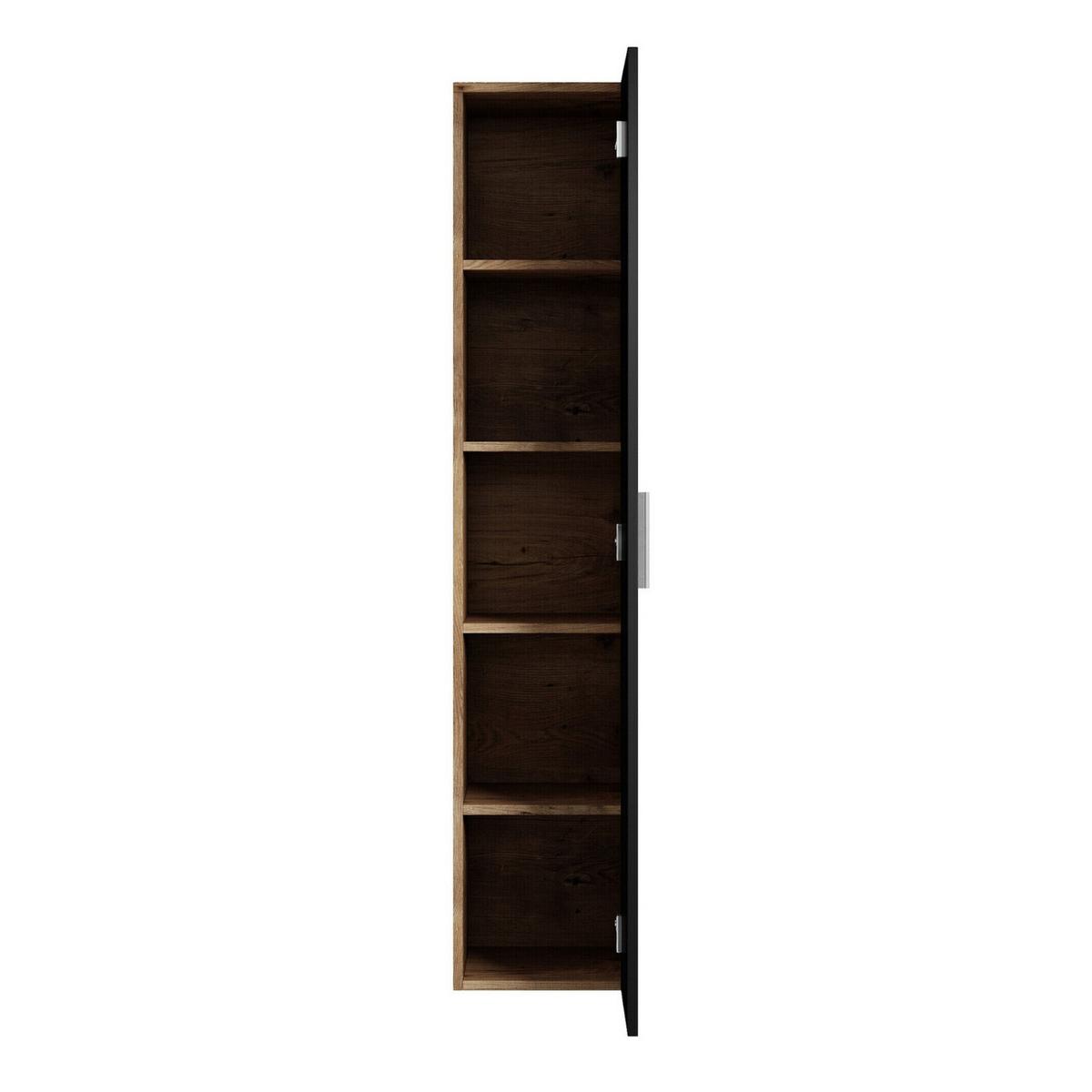 BADEZIMMERSCHRANK Pluto mit 1 Tür Kastanien Eiche / Schwarz - 30 x 30 x 150 cm - Eichefarben/Schwarz, Holz (30/150/30cm) - Badplaats