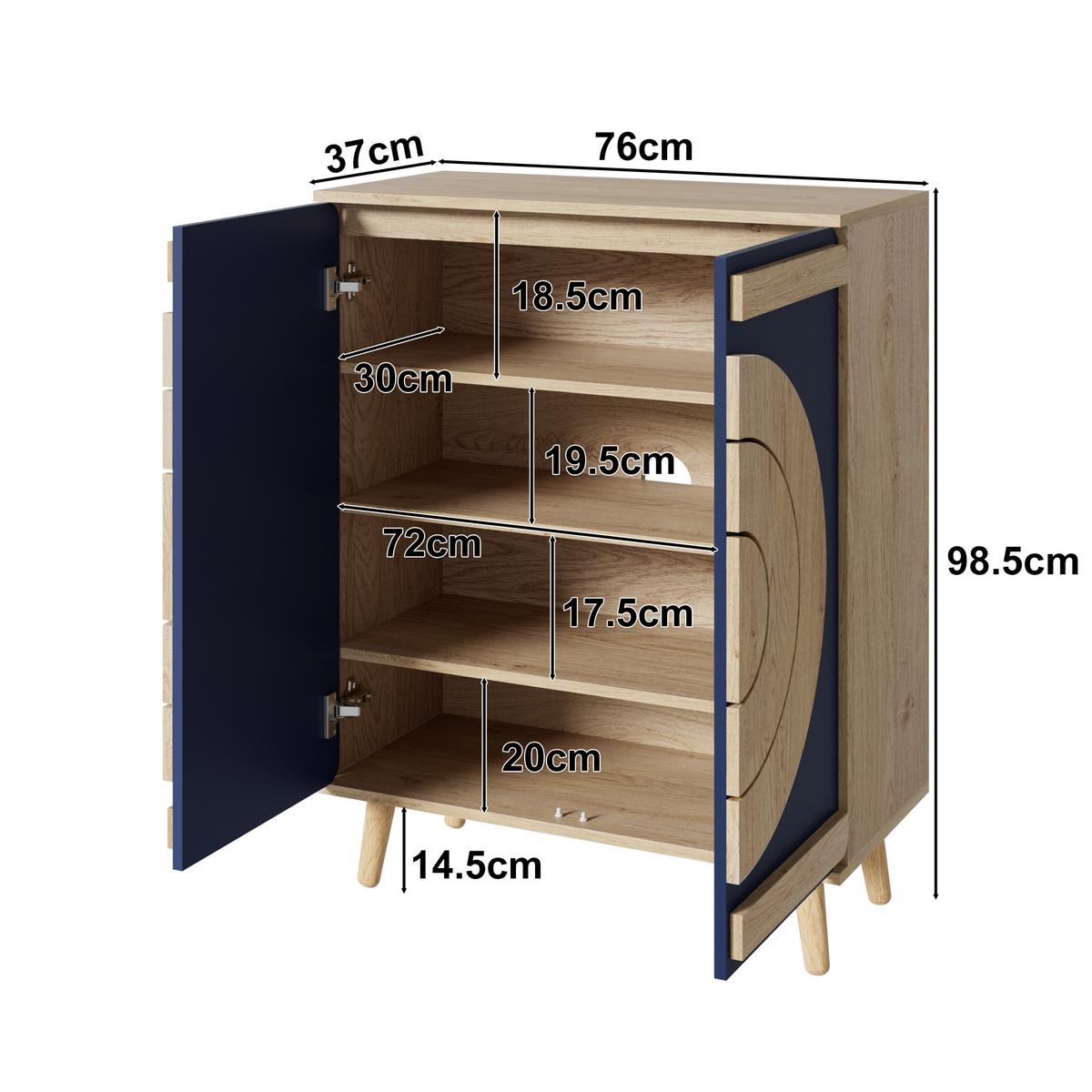 SCHUHSCHRANK blau holz geometrisch stauraum - Naturfarben, Holzwerkstoff (76/98.5/37cm) - Urban Meuble