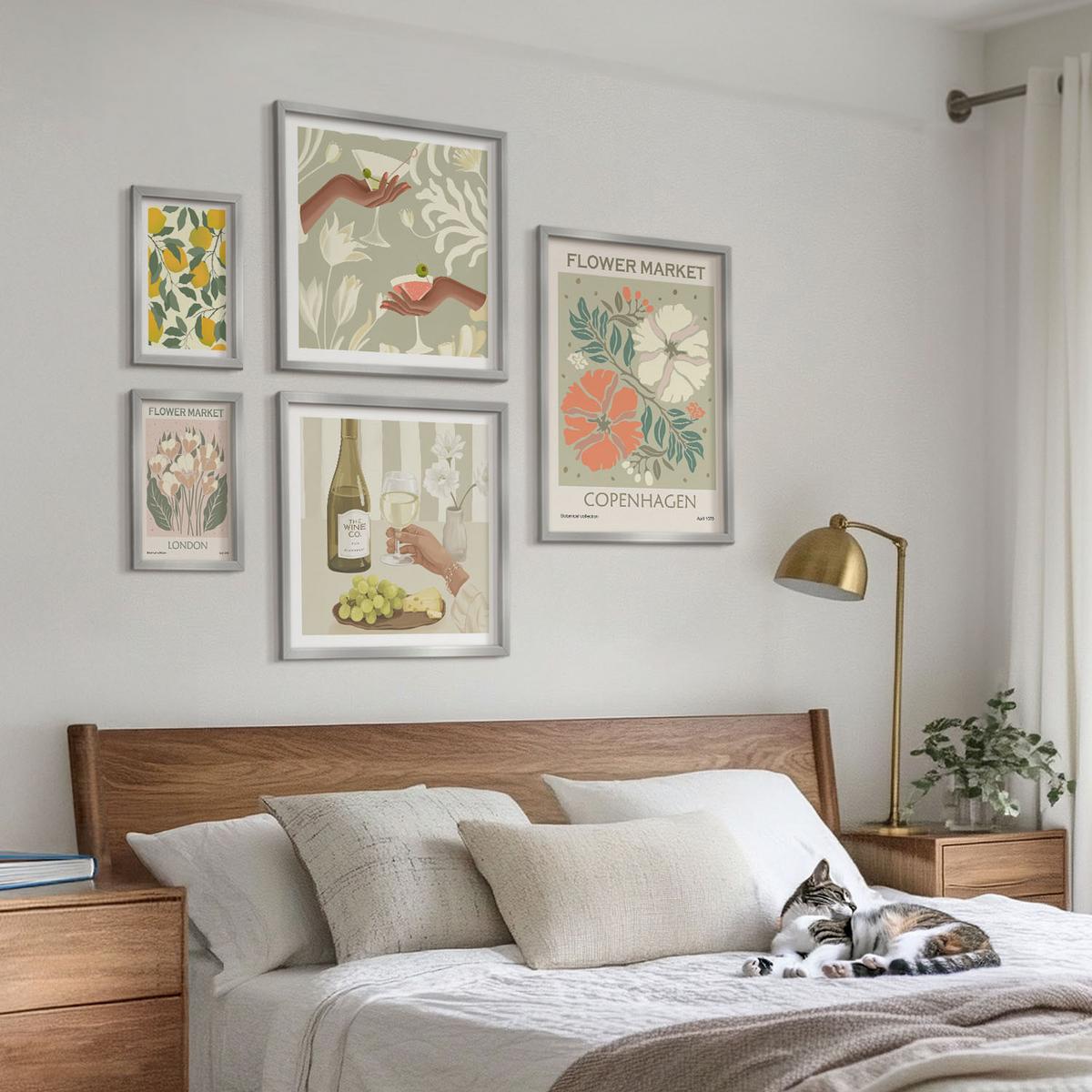 BILDER SET 5er Set - 50x50 cm & 20x30 cm & 40x60 cm Silberner Rahmen - Blumenmotive Rosen Paris - Silberfarben, Kunststoff (40/60cm) - TULUP