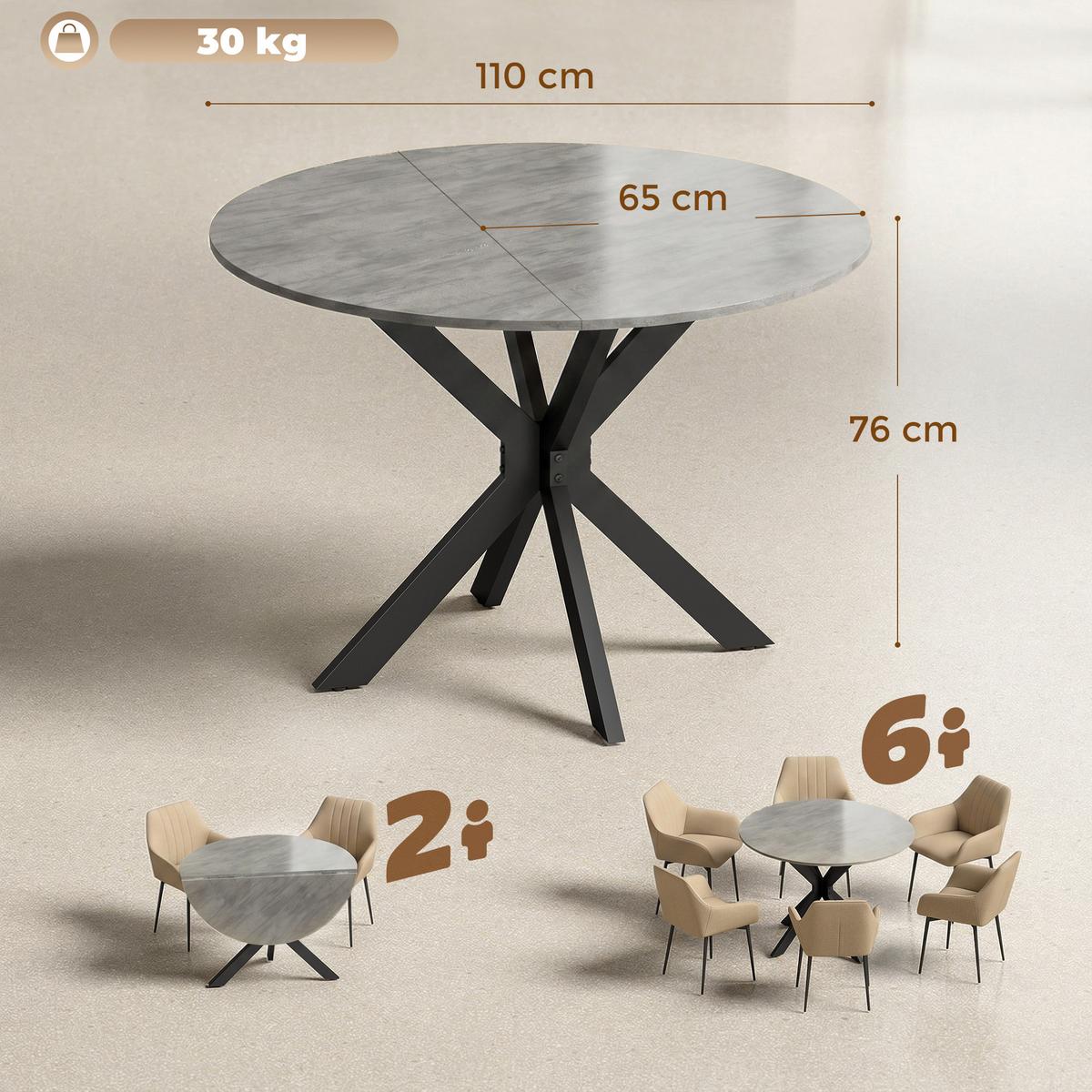 KLAPPBARER-ESSTISCH MDF Stahl Grau - Grau, Holzwerkstoff (110/110/76cm) - HOMCOM