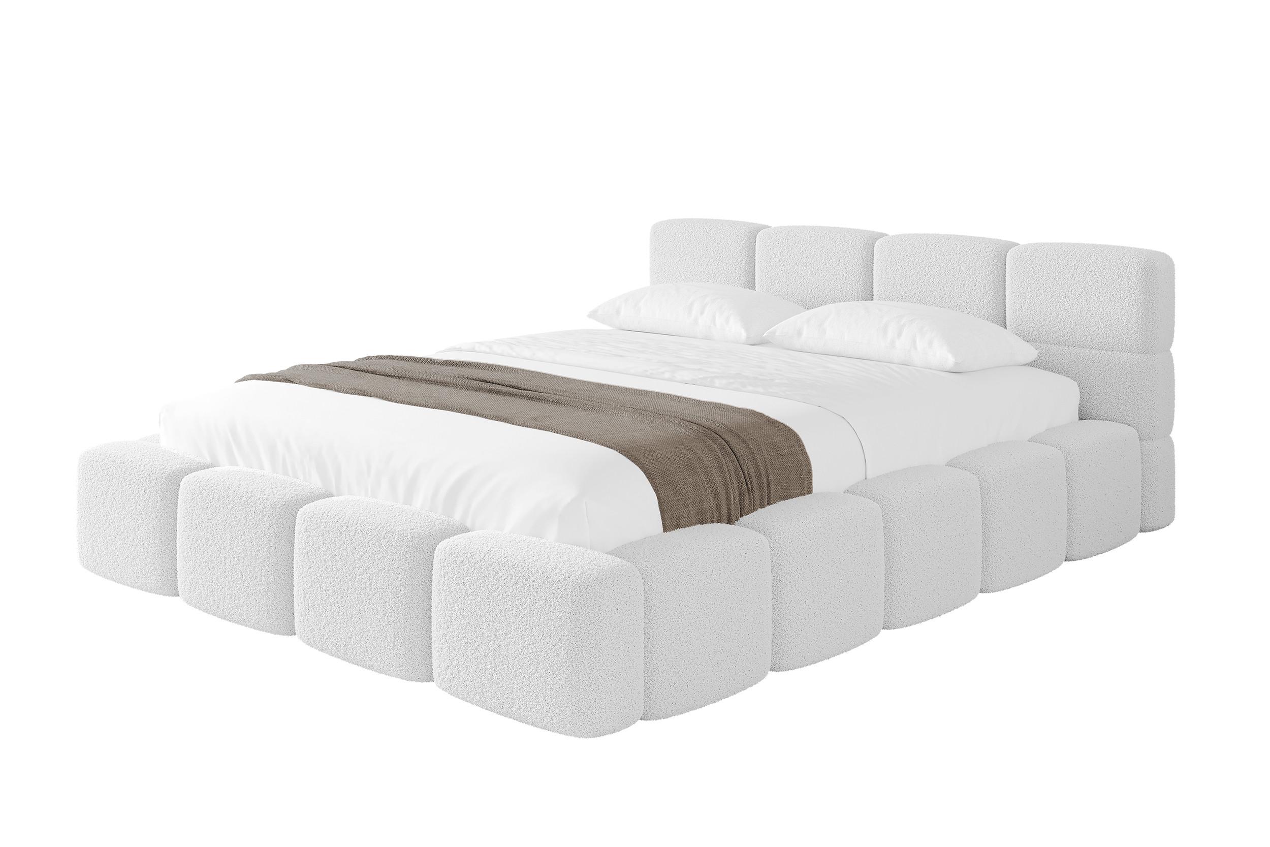 POLSTERBETT mit Bettkasten und Lattenrost, Bett mit Kopfteil, Boxbett ohne Matratze, Doppelbett mit Stauraum - NATA-v1 160x200 Weiß - Weiß, Holzwerkstoff/Textil (160/200cm) - ALTDECOR