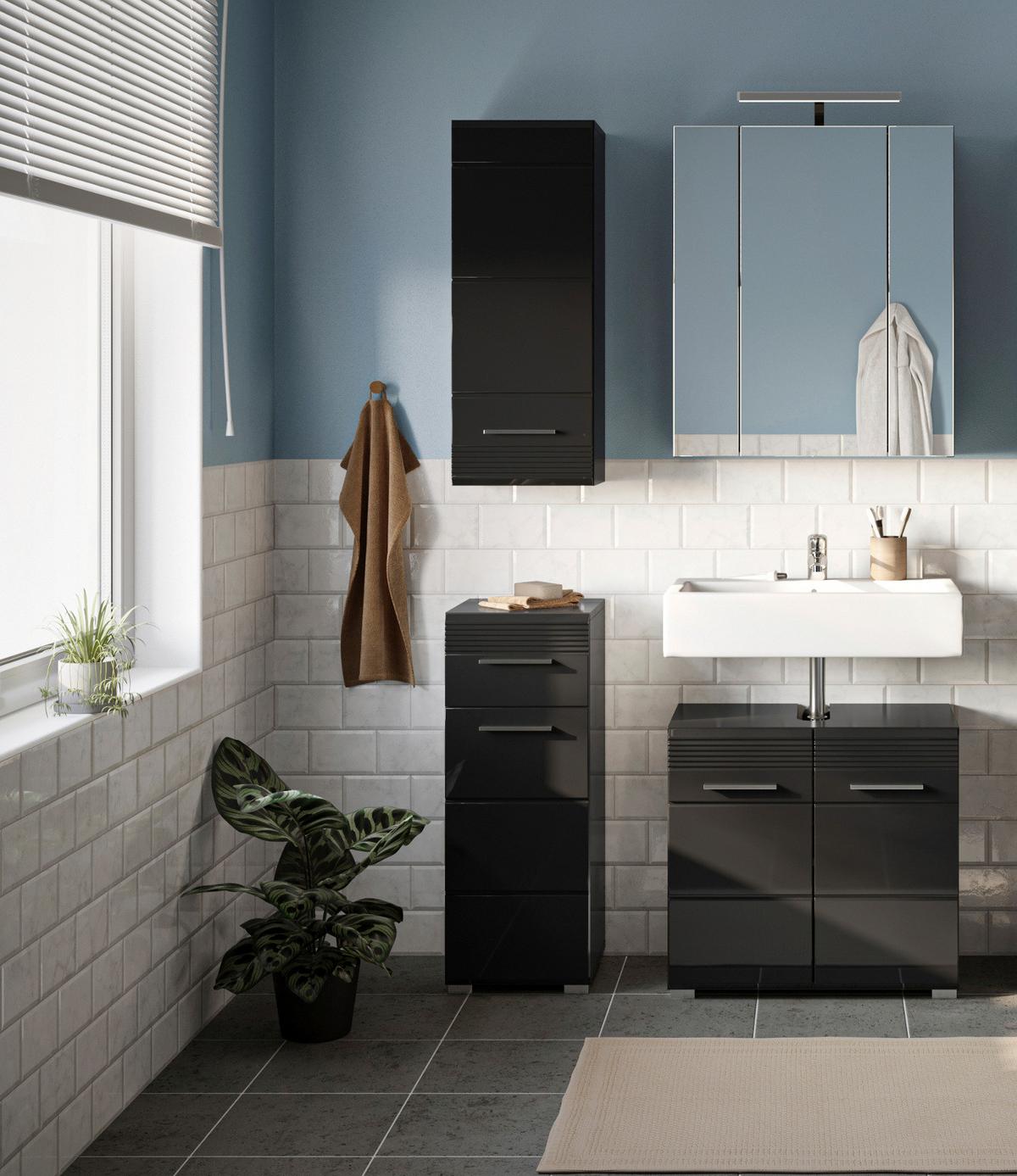 SPIEGELSCHRANK in schwarz 60 cm 3-türig - Schwarz, Holzwerkstoff (60/70/18cm) - Inn.Furn