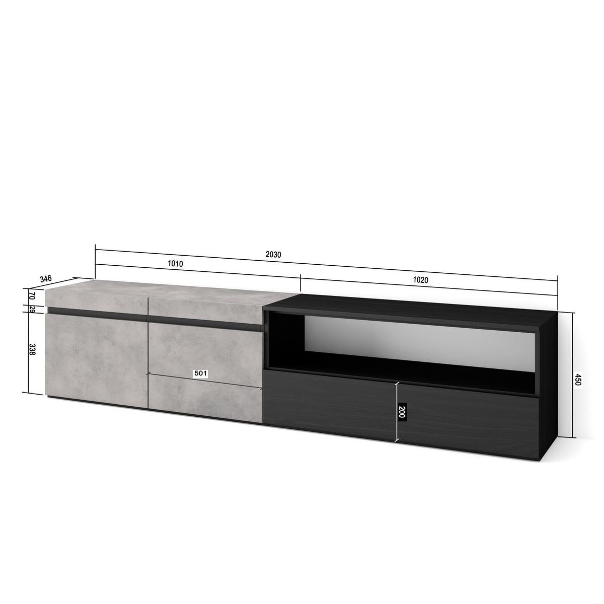 LOWBOARD Zementgrau, 200/35/45cm - Grau, Holzwerkstoff (200/45/35cm) - Skraut Home