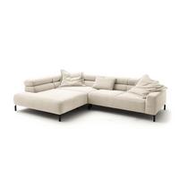 ECKSOFA DELIA Cremeweiß Cord Relaxfunktion - Creme/Schwarz, Textil/Metall (276/219cm) - KAWOLA