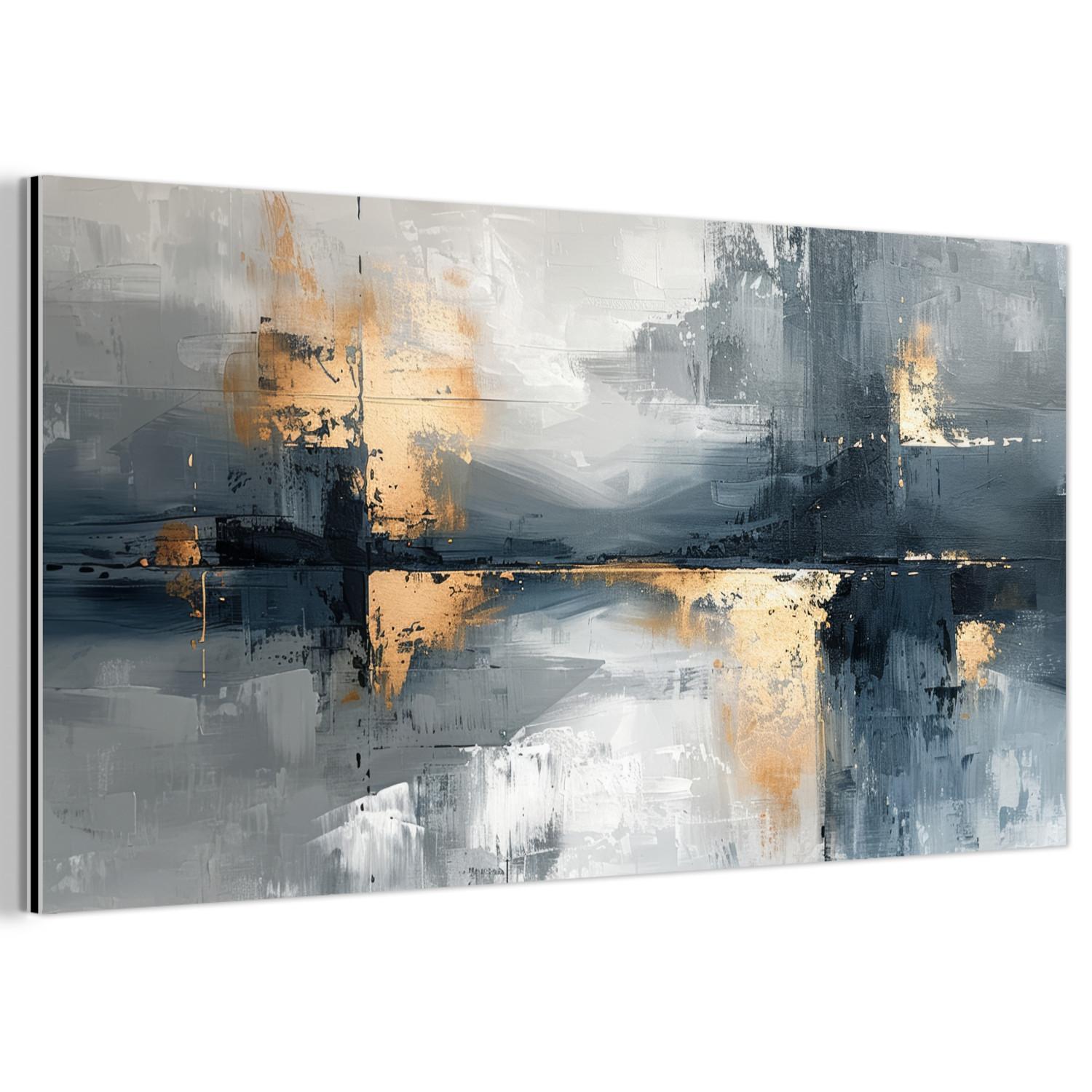 METALLBILD Kunst - Grau - Gold - Abstrakt 80x40 cm - Dunkelgrau, Metall (80/40cm) - MuchoWow