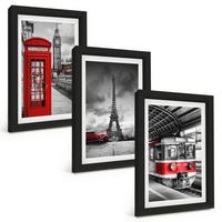 BILDER SET 3er Set - 20x30 cm Schwarzer Rahmen - Ikonen London Paris Verkehr - Schwarz, Kunststoff (20/30cm) - TULUP